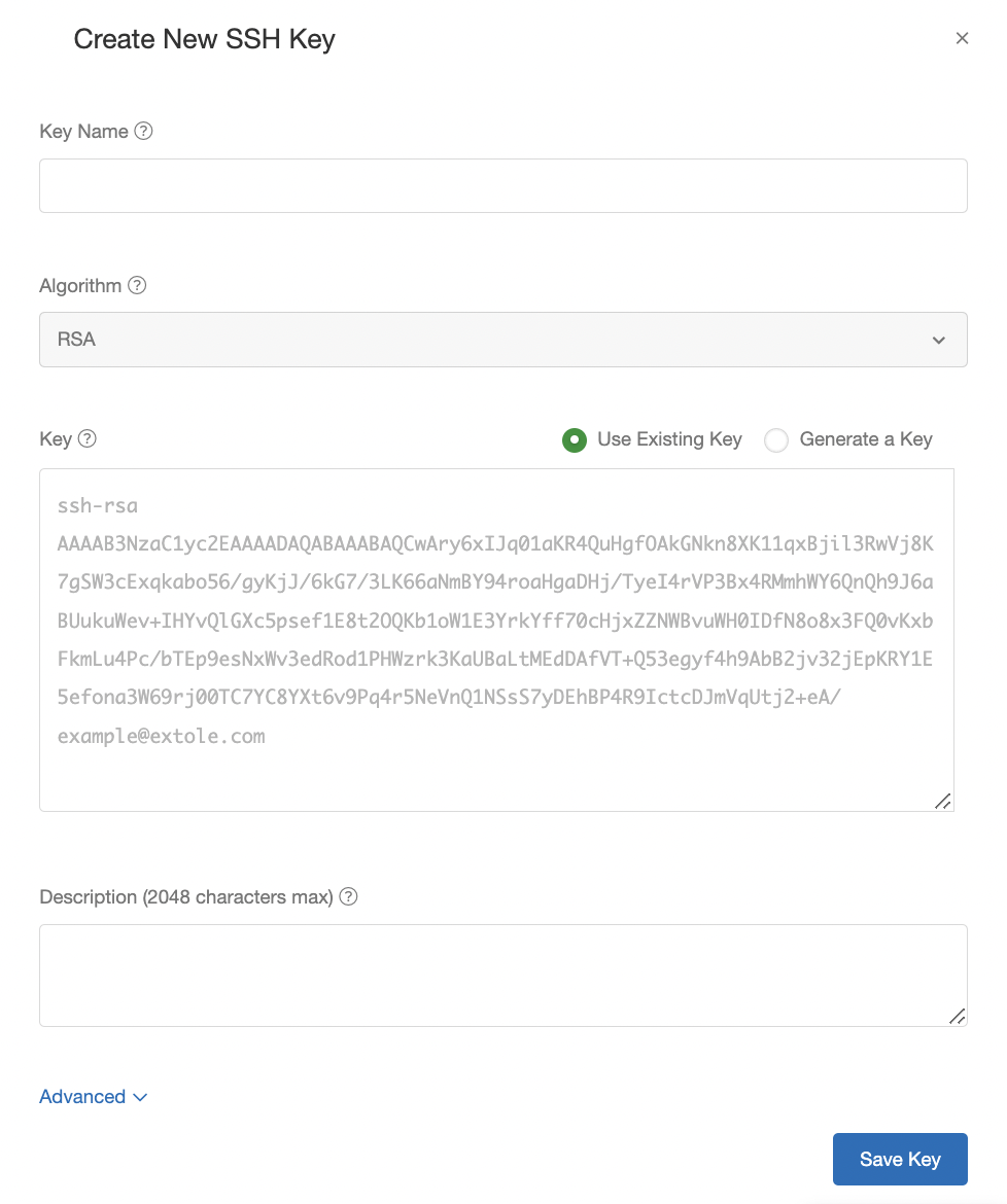 Screenshot showing Description: An optional description for the key.