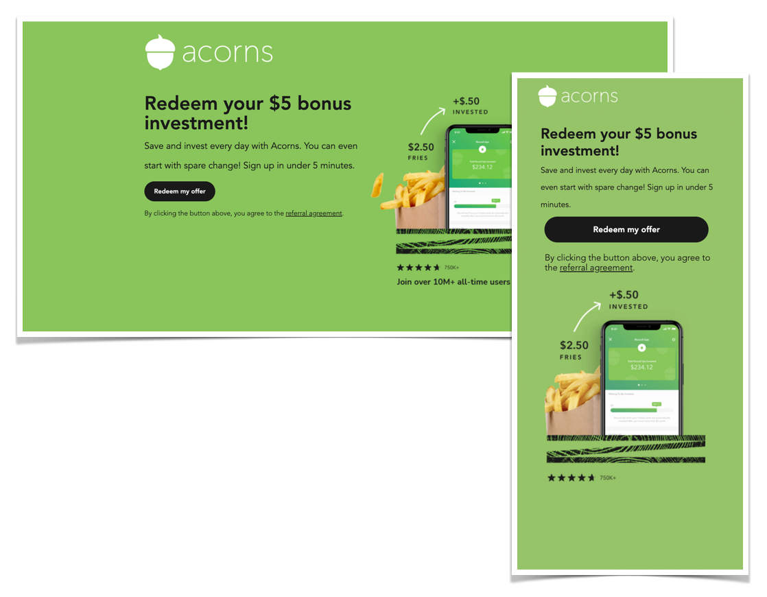 Screenshot showing When a friend follows an advocate's personalized advocate share link, they are brought to a rewards, account sign-up, or registration page directly on your...