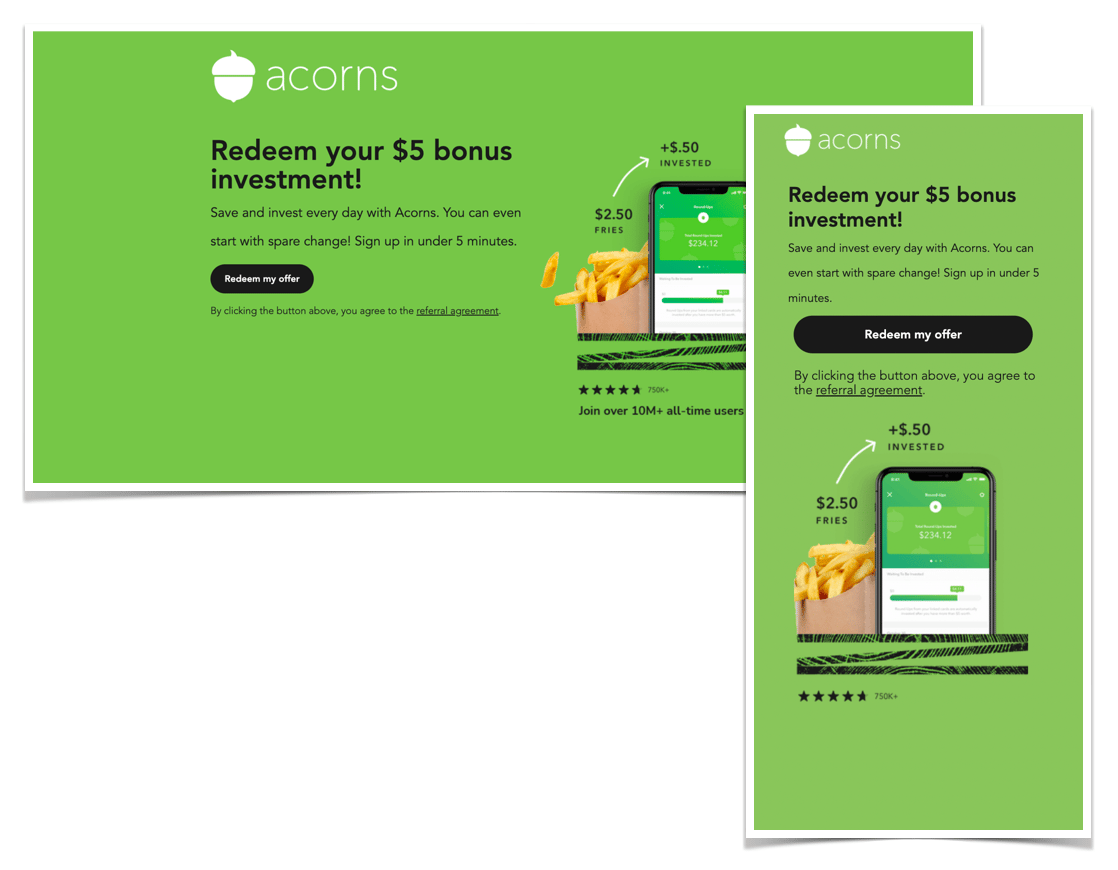 Screenshot showing When a friend follows an advocate's personalized advocate share link, they are brought to a rewards, account sign-up, or registration page directly on your...