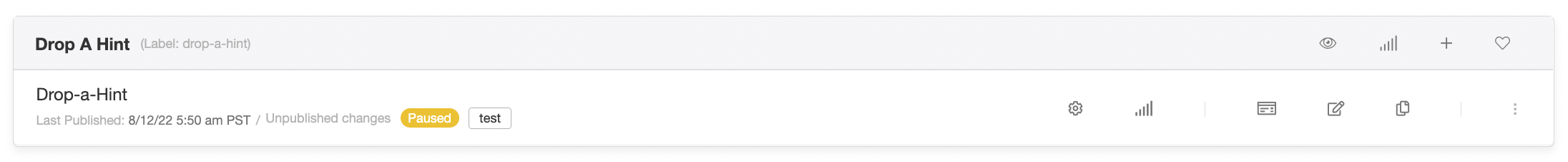 Screenshot showing Your program name and label are shown in the dark gray bar. The icons on the right-hand side allow you to—in order from left to right—quickly view your...