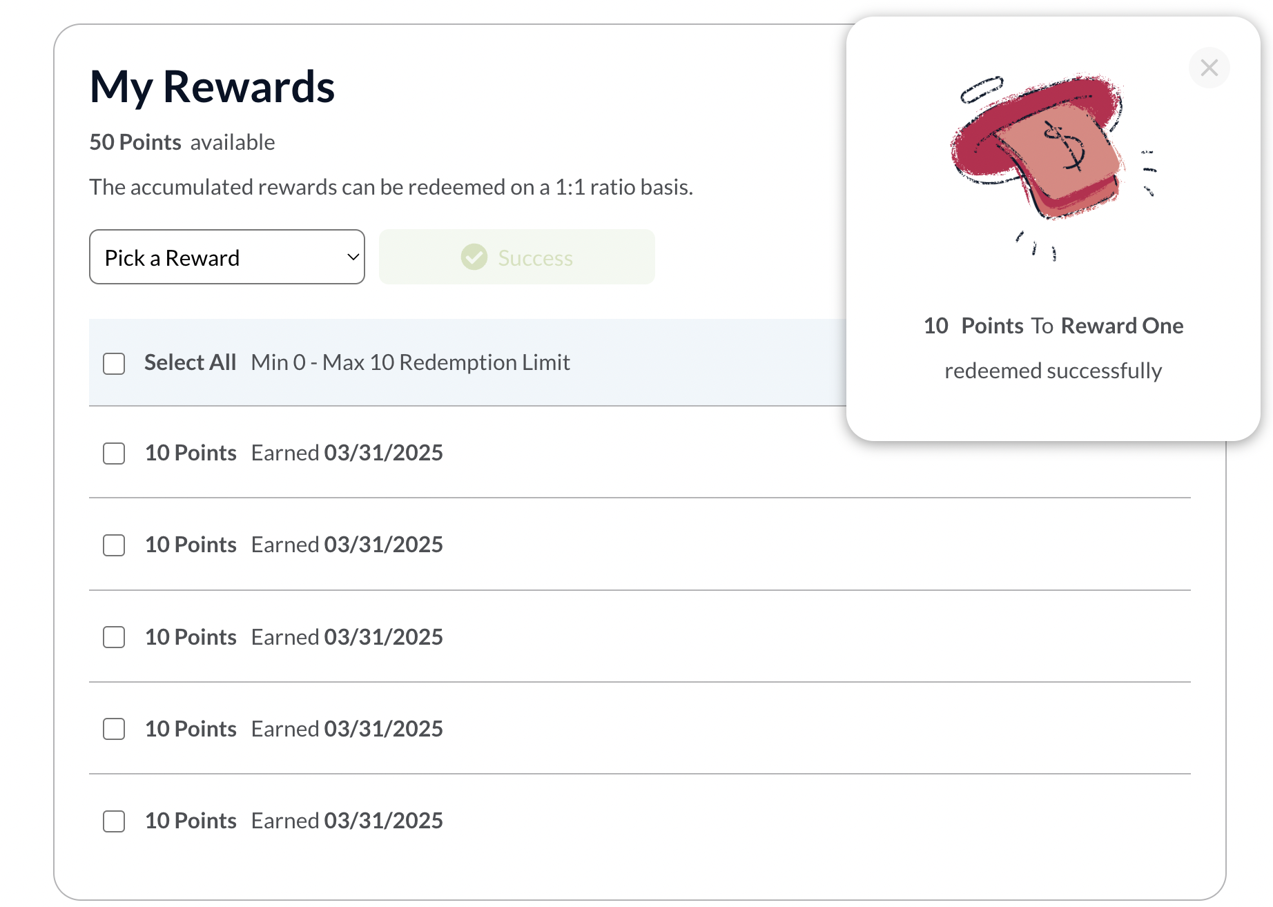 Screenshot showing The Reward Bank is a place where advocates can track and redeem multiple referral rewards in one place. The experience is designed to be simple and...