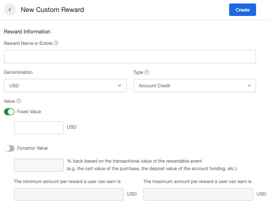 Screenshot showing Choose Custom Reward.