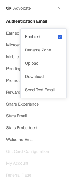 Screenshot showing On email creatives, you will see an additional menu option to Send Test Email. Selecting this option will prompt you to enter an email address.