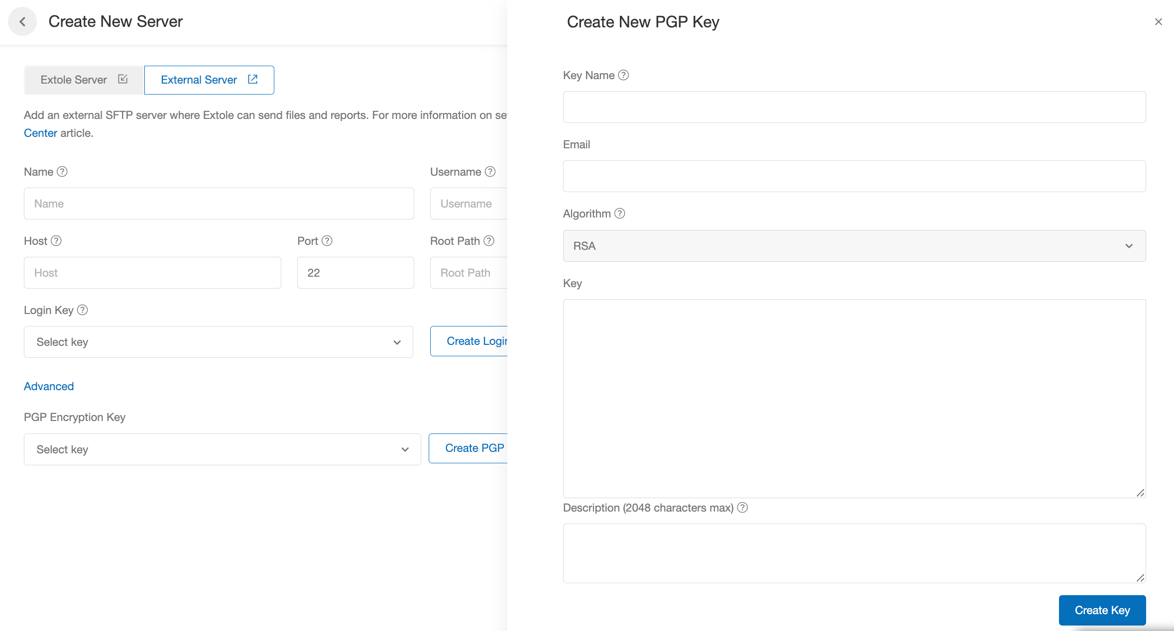 Screenshot showing Description: An optional description for the key.