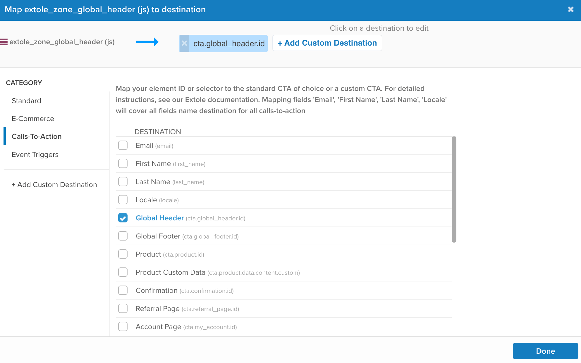 Confirming the Destination of the Global Header Zone in Tealium