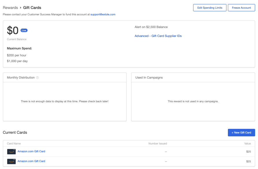Screenshot showing > To view the disclaimer and branding requirements, go to your Rewardsand click on View Gift Cards.