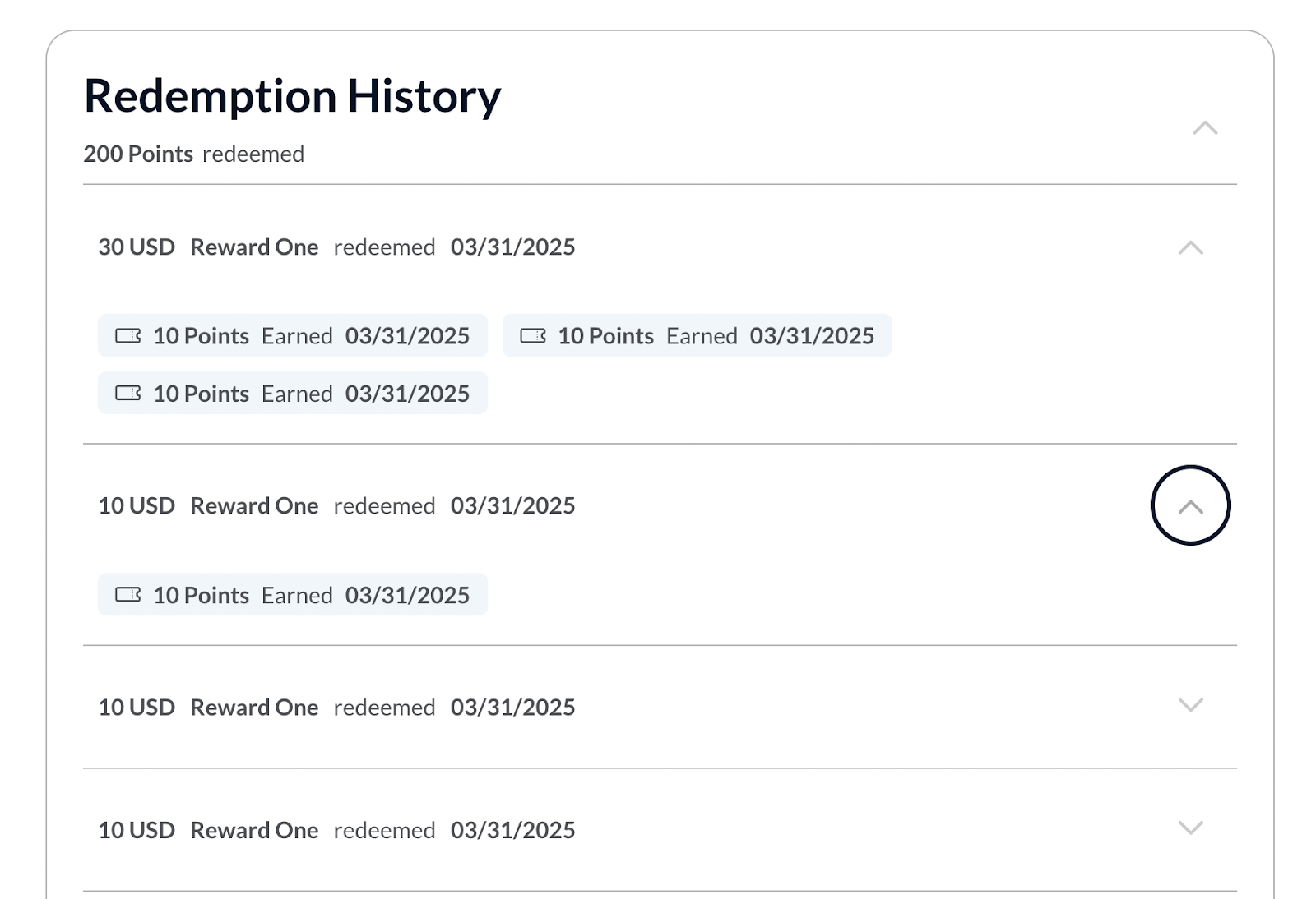 Screenshot showing After redeeming, users will see a success notification and those rewards will appear in the Redeemed section.This helps users easily track what they’ve...