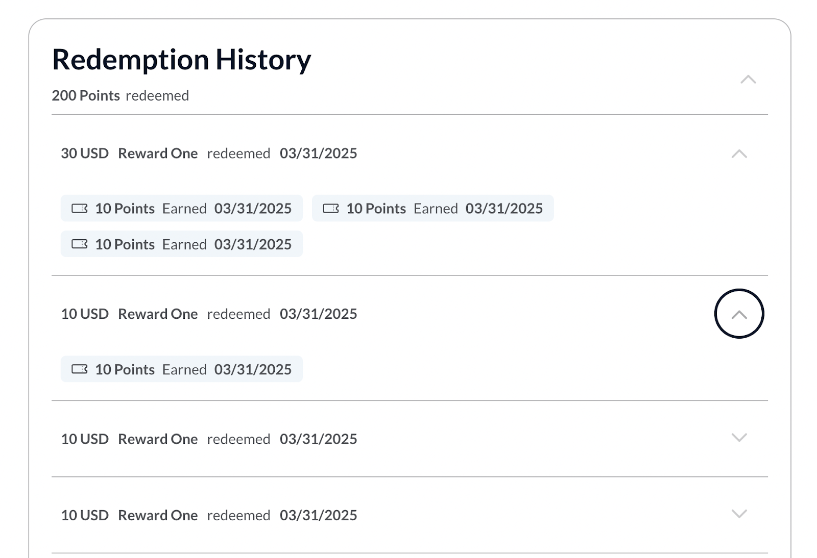 Screenshot showing After redeeming, users will see a success notification and those rewards will appear in the Redeemed section.This helps users easily track what they’ve...