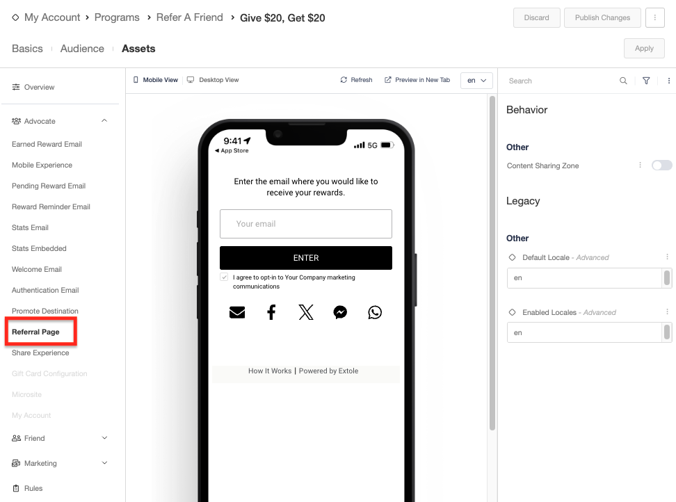 Screenshot showing Enable the referralpage creative