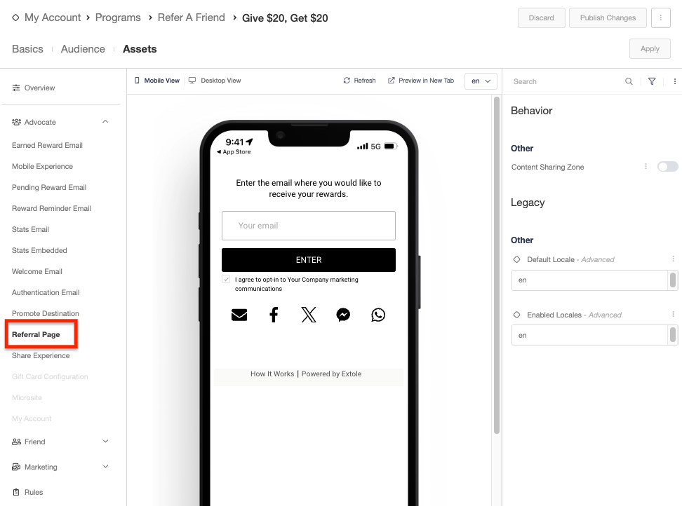 Screenshot showing Enable the referralpage creative