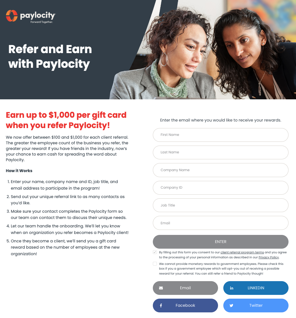 Paylocity employees simply fill out the form and receive their personal QR code to share with clients.