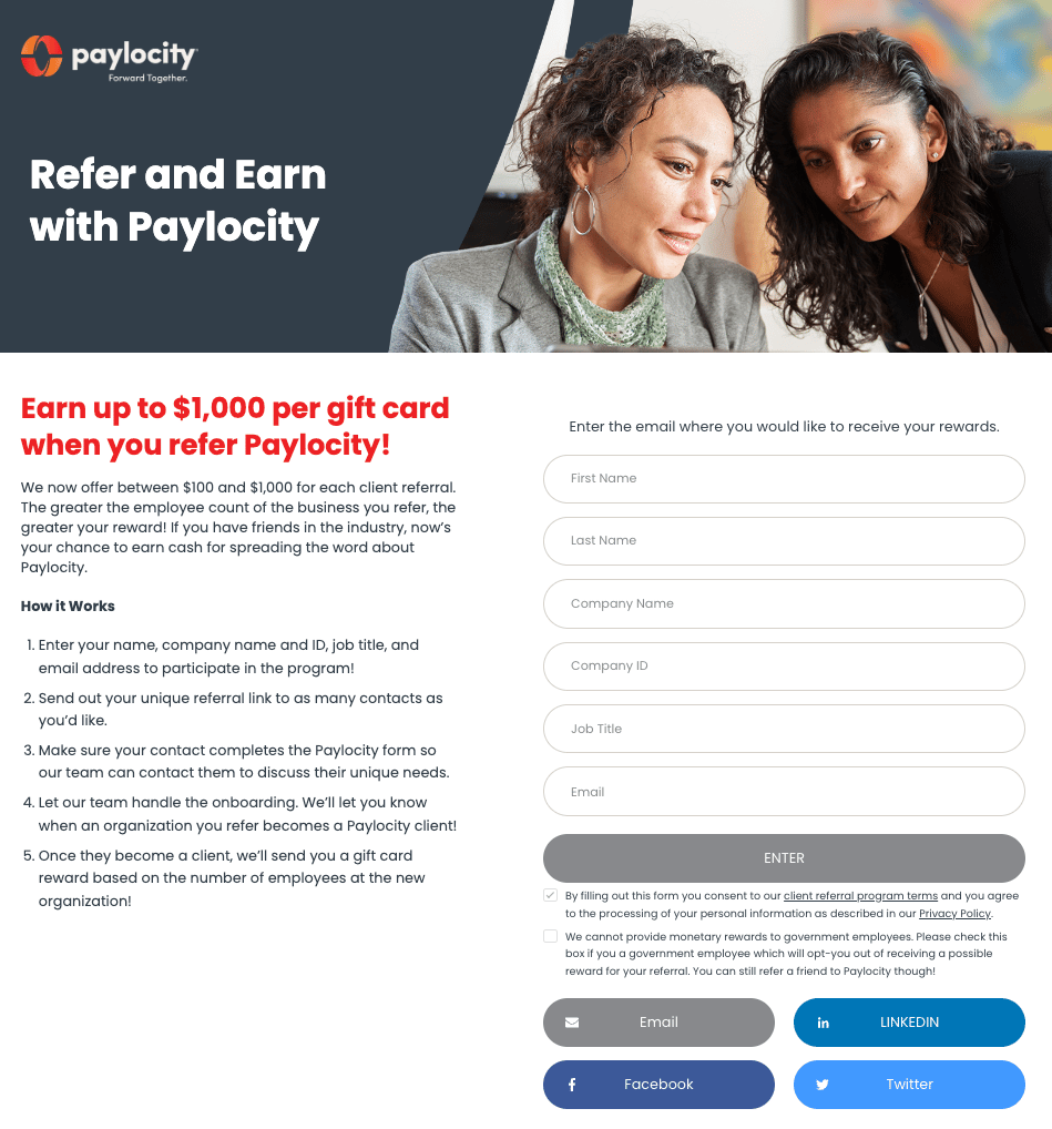 Paylocity employees simply fill out the form and receive their personal QR code to share with clients.