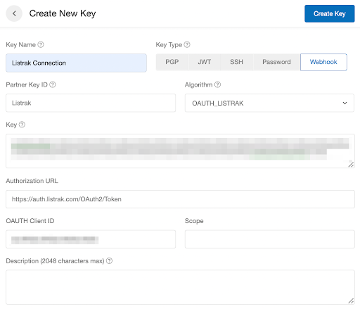 Screenshot showing Click the Create Key button to finish.