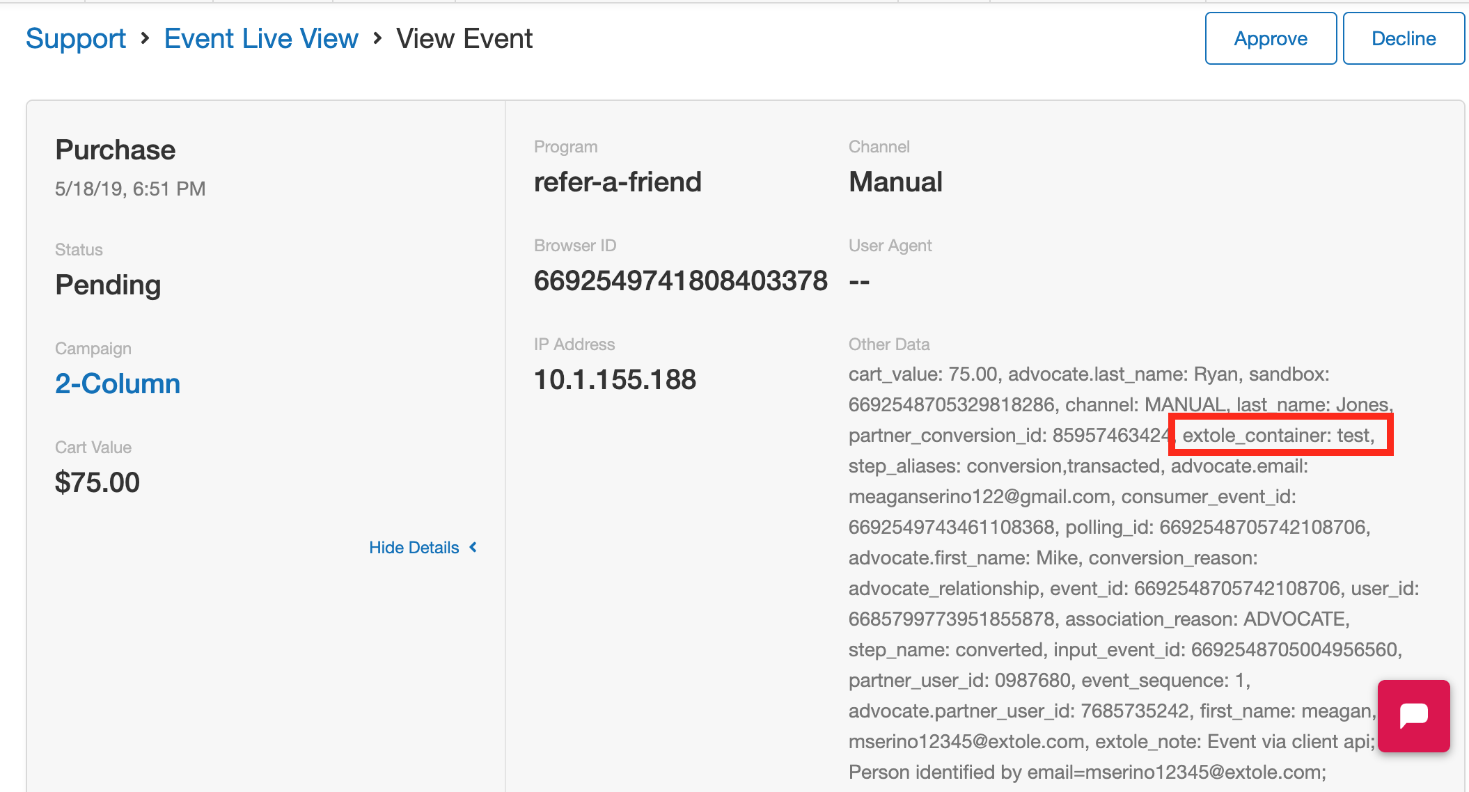 Screenshot showing You should be all set. To verify, you can go to your referral program and make a share. Then go to the Event Live View section in My.Extole and inspect your...