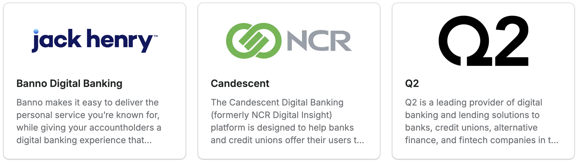 Screenshot showing You can use our partner integrations with Q2, Banno, and Candescent to easily connect Extole to your existing digital banking systems. Extole also supports a...