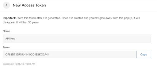 Screenshot showing Create your first key via the 'Create New Access Token' button. My Extole will temporarily display the newly created random key for you.