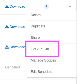 Screenshot showing Note: Different reports require different parameters. To find out exactly how your API call should look, first run the report in My Extole. Then, you can...