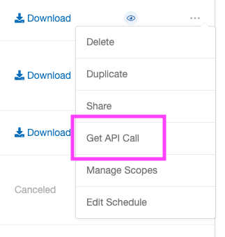 Screenshot showing Note: Different reports require different parameters. To find out exactly how your API call should look, first run the report in My Extole. Then, you can...