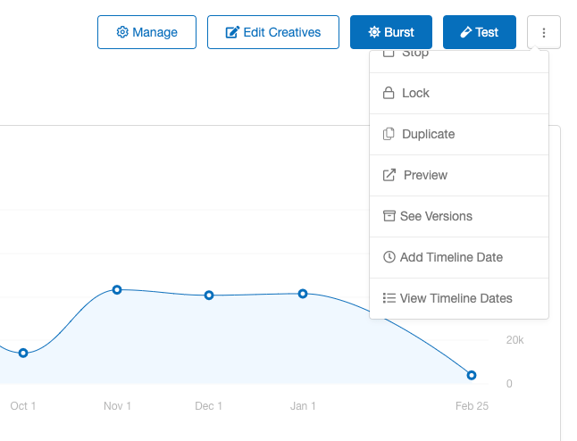 Screenshot showing Use the kebab menu on your program dashboard to add a program-level timeline date.