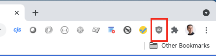 Screenshot showing uBlock Origin will show up in the list of Chrome Extensions on the upper right portion of your screen.