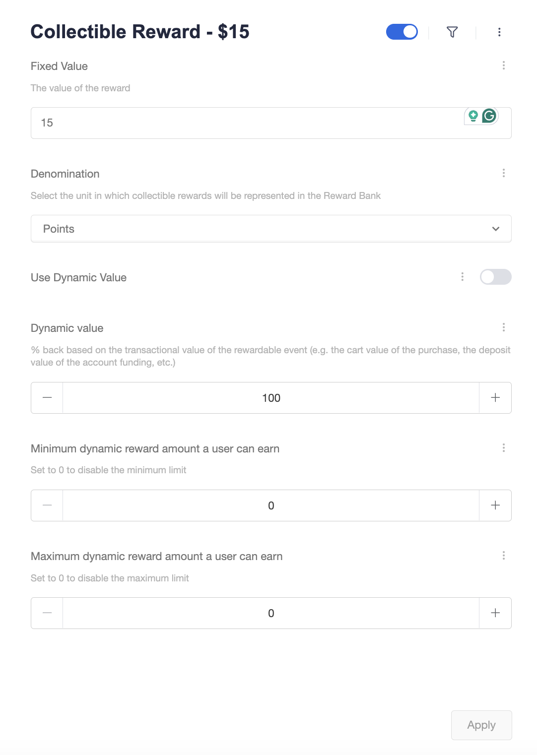 Screenshot showing You will use these rewards later on in your campaigns to link them to the rewardable events. See the 'Update Program' section for more details on how to...
