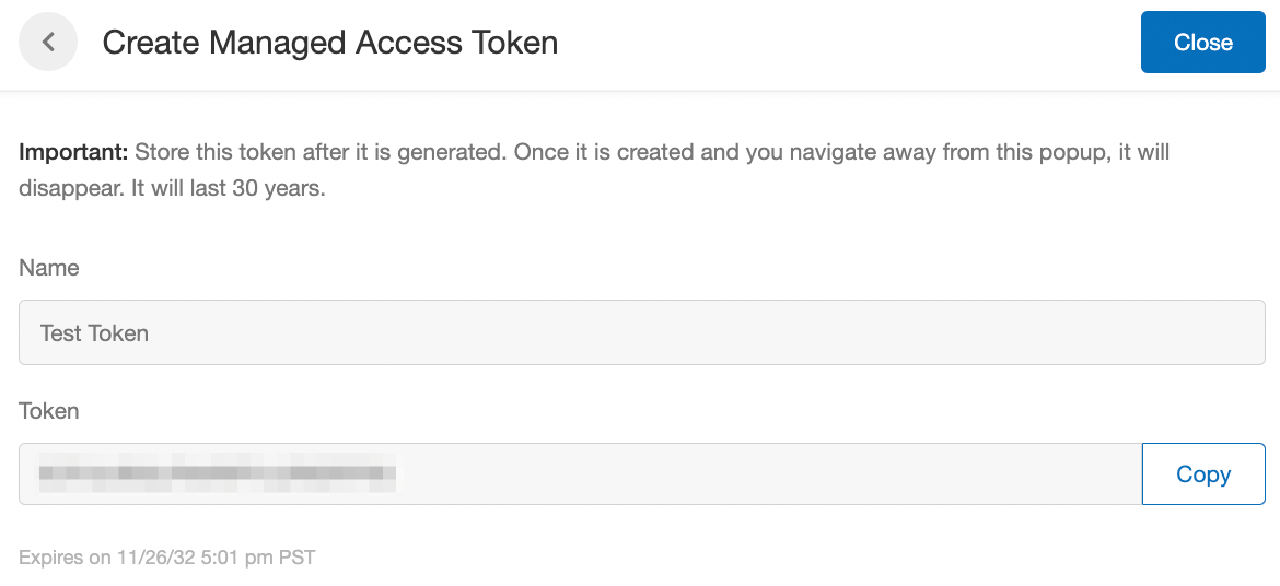Screenshot showing Enter a name for your token and click Create.