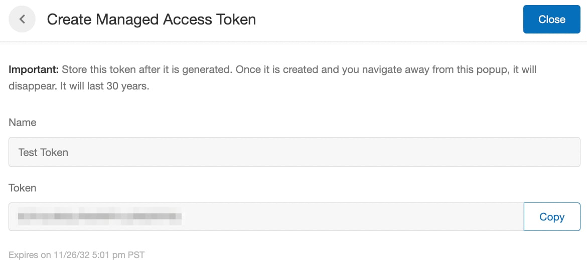 Screenshot showing Enter a name for your token and click Create.