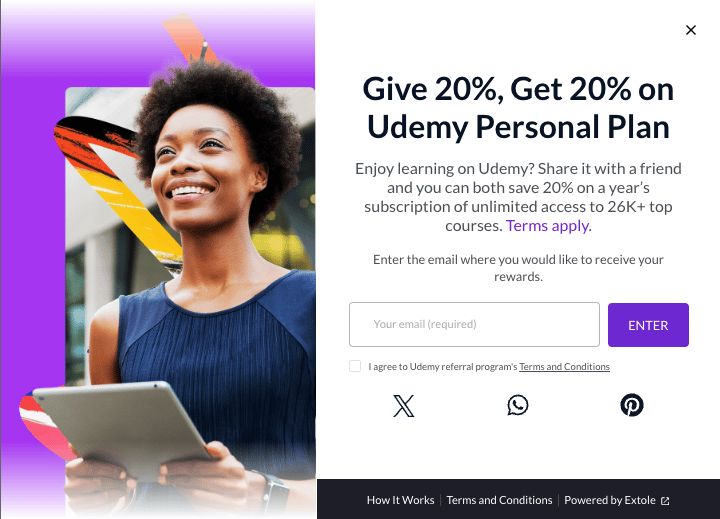 Screenshot showing The Share Experience is the part of your referral program where Advocates share your offer with Friends. It is a simple interface designed to make sharing...