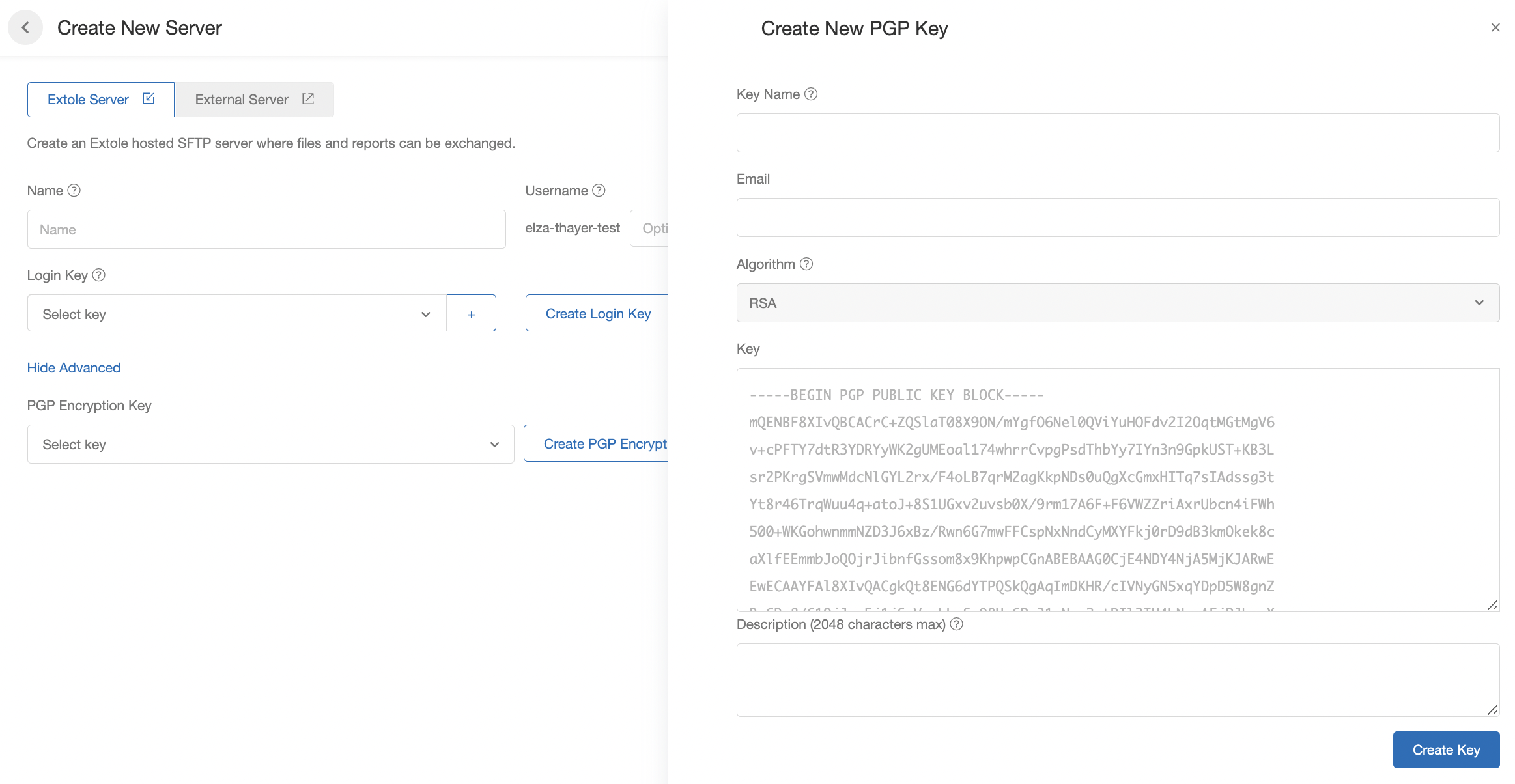 Screenshot showing Description: An optional description for the key.