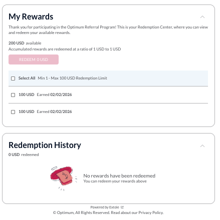 Screenshot showing Inside the Reward Bank, users can see all rewards that have been earned, the date they were earned, and any past redeemed rewards. This gives them a clear...