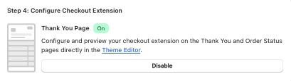 Screenshot showing Navigate to the Extole App admin in Shopify and enable the Checkout Extension.