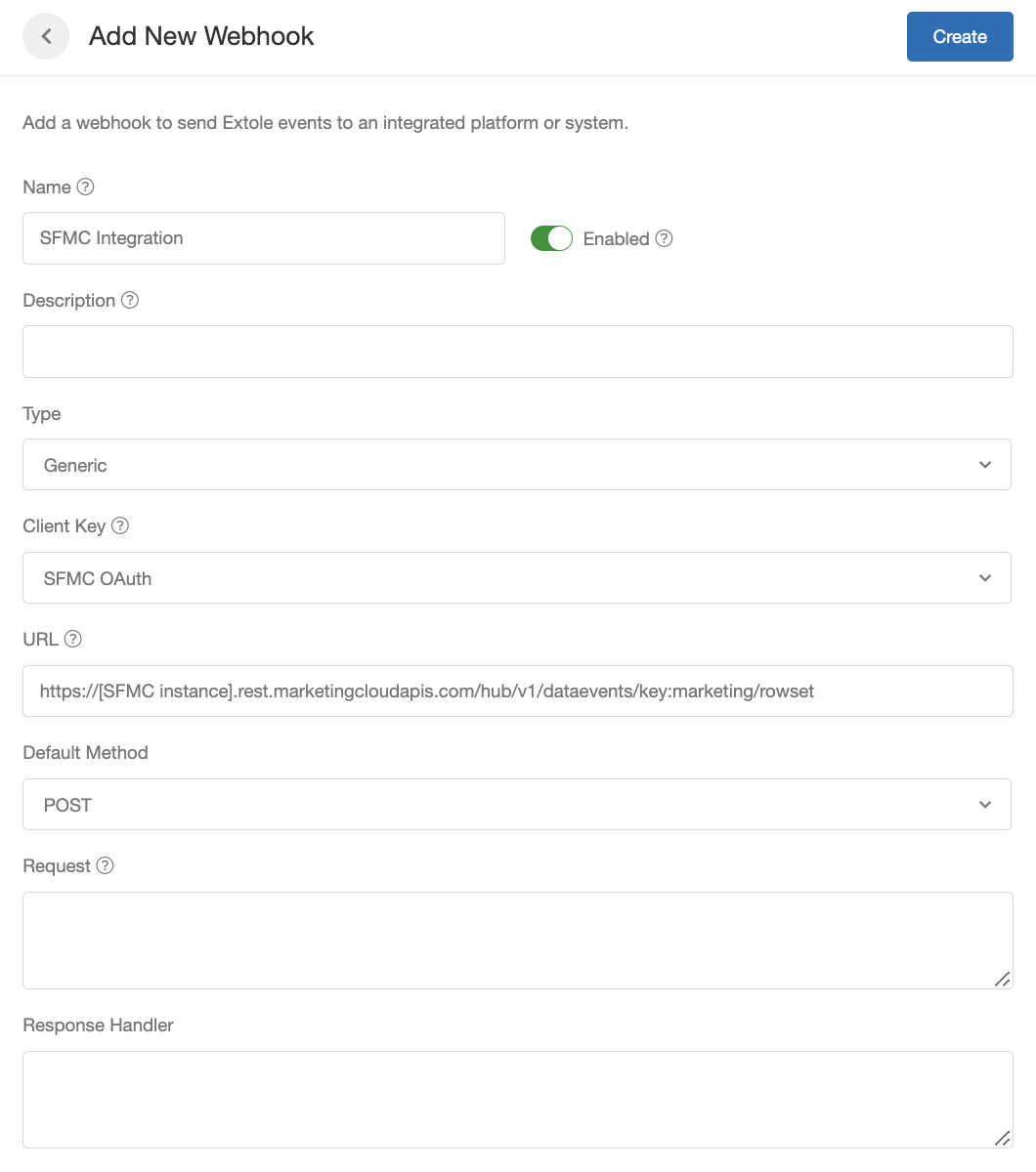 Screenshot showing URL: https://[SFMC instance].rest.marketingcloudapis.com/hub/v1/dataevents/key:marketing/rowset
