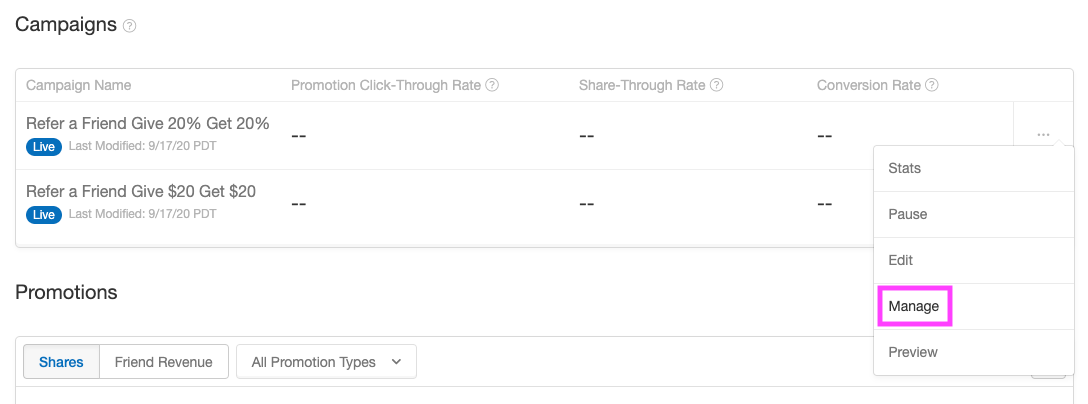 Screenshot showing From your Program Dashboard in the Campaigns table (read more about your new Program Dashboard here)