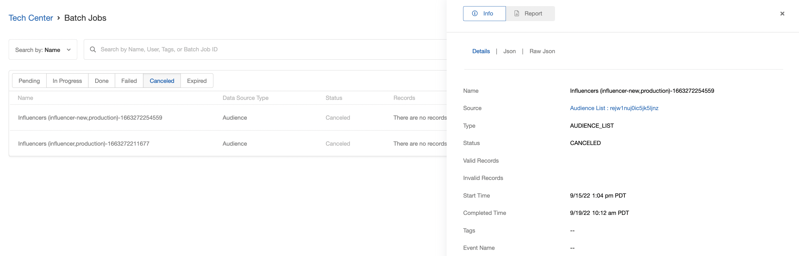 Screenshot showing Each job in the table has a detailed view. Clicking on a job will open a drawer-type window from the right-hand side of your screen that lists more in-depth...