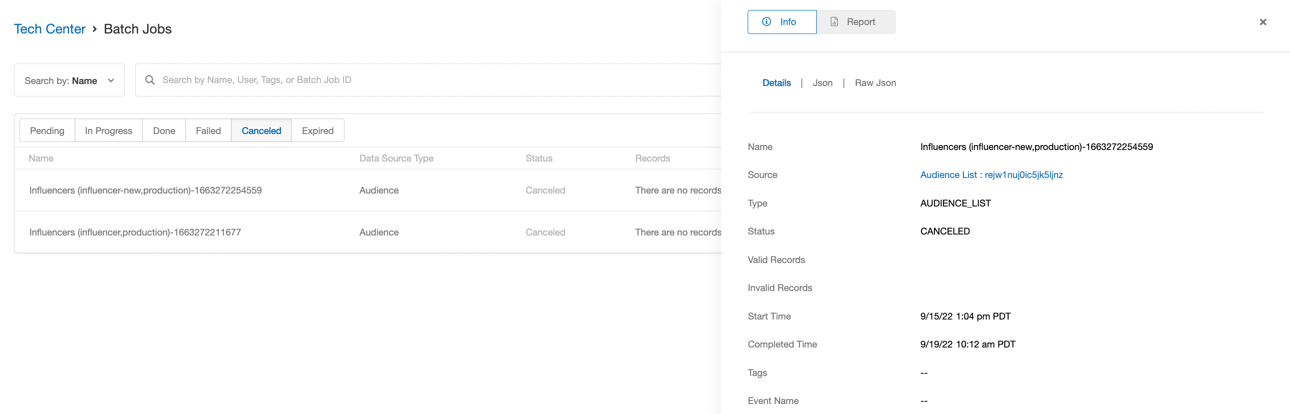 Screenshot showing Each job in the table has a detailed view. Clicking on a job will open a drawer-type window from the right-hand side of your screen that lists more in-depth...