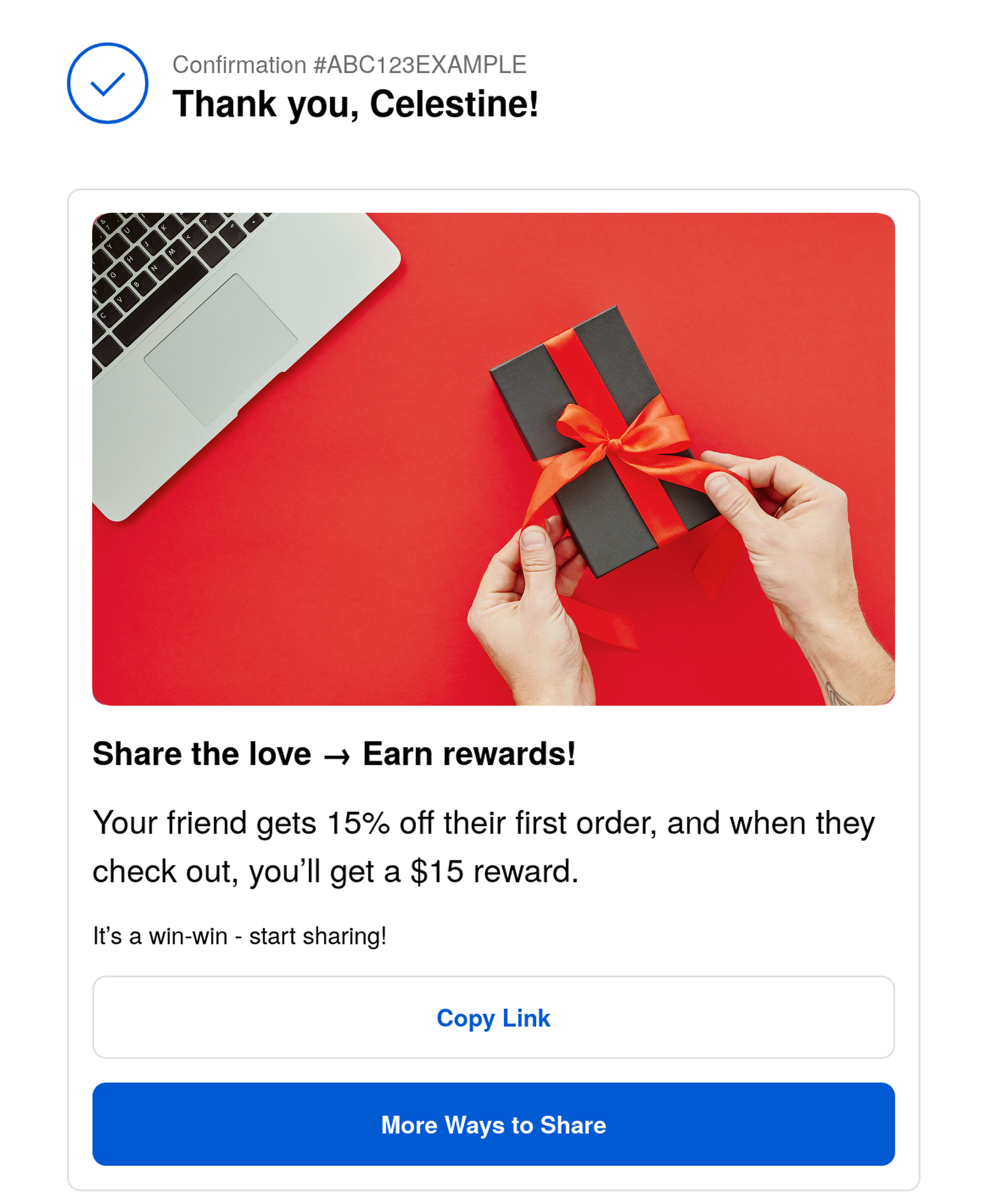 Screenshot showing Use the Checkout Extension to add a Referral CTA to your Thank You and Order Status pages.