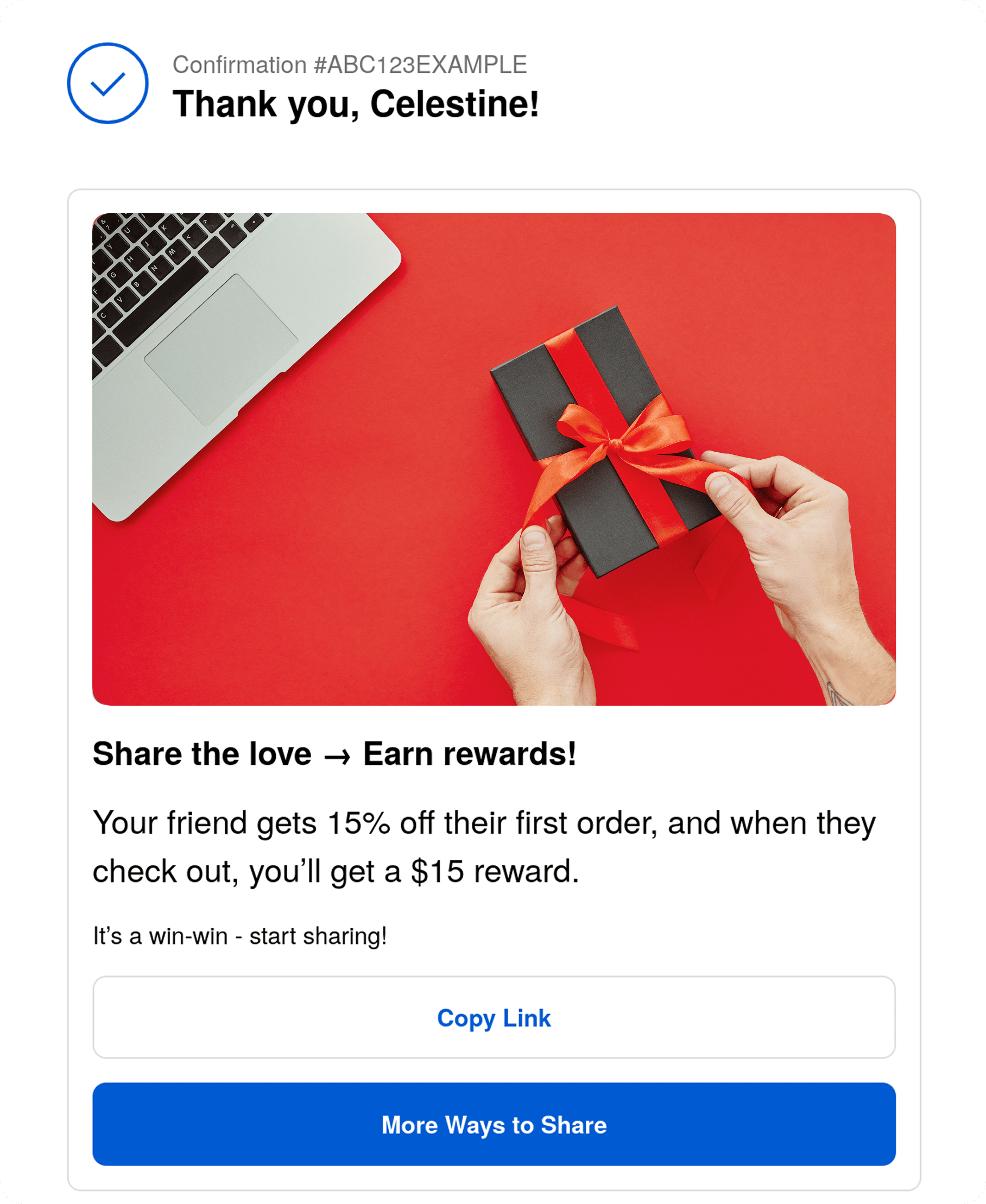 Screenshot showing Use the Checkout Extension to add a Referral CTA to your Thank You and Order Status pages.
