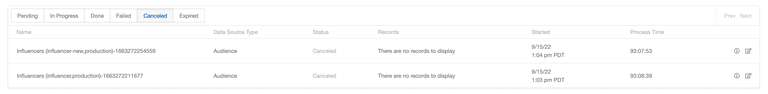 Screenshot showing In the jobs table, you have the option to sort your jobs based on status. You can select any number of statuses.