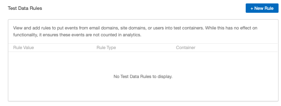Screenshot showing To flag all events from a specific site as test events, navigate to your Tech Center, scroll to the section titled "Test Data Rules", and click on the "New...