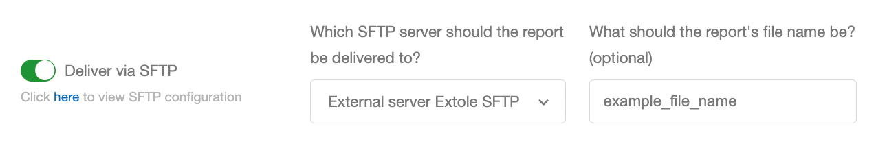 Screenshot showing Click on the "Advanced" section at the bottom of the report configuration page. Here, you can choose which server you would like the report delivered to and...
