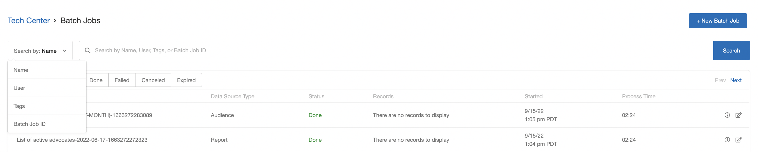 Screenshot showing You can now search for your jobs by typing keywords into the search bar and applying search filters.