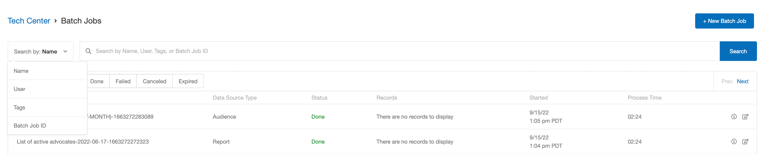 Screenshot showing You can now search for your jobs by typing keywords into the search bar and applying search filters.