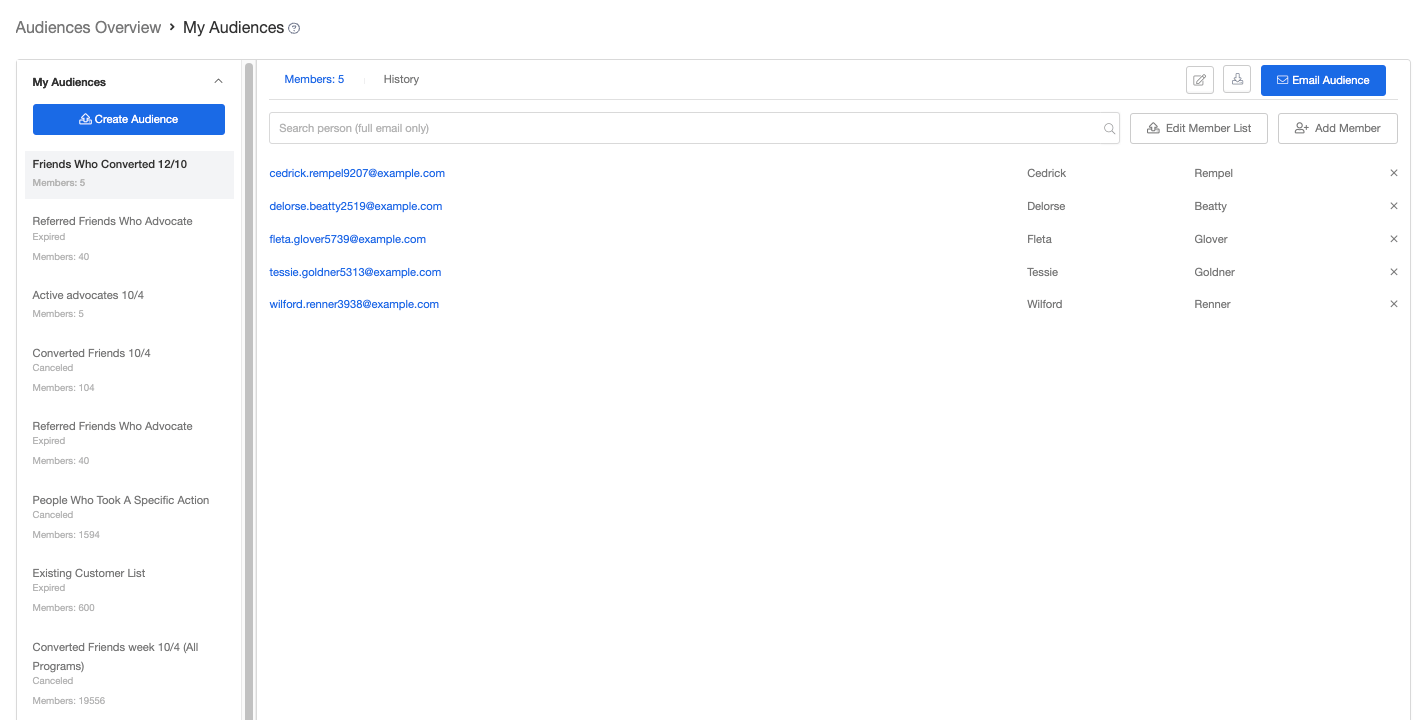 Screenshot showing The audience creation process is simple—all you need to do is upload a file of email addresses or create an audience from a completed audience report. You...