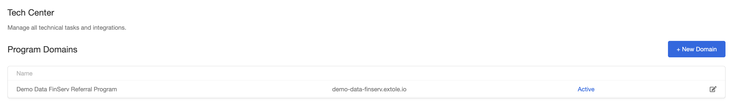 Screenshot showing Once the production deploy ticket has been opened by Q2, your Extole team will provide Q2 with your branded program domain. This can be found in your Extole...
