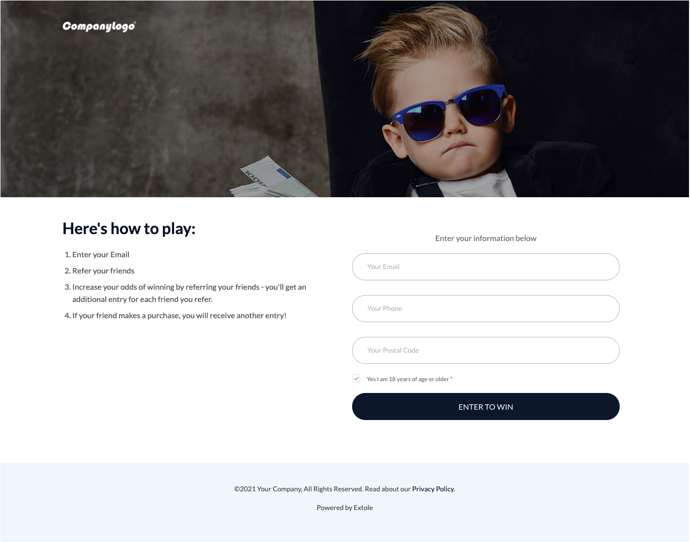Screenshot showing In this creative, make sure to call out the different ways that consumers can earn entries into the Sweepstakes. By default, I earn an entry if I enter (1),...