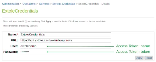 Screenshot showing Enter the Access Token Name and Token values you created in the Extole Tech Center in the User and Password fields.