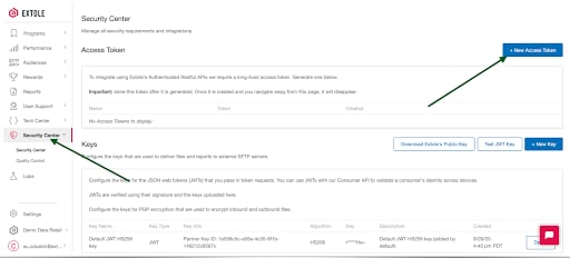 Screenshot showing Return to your other browser window with Business Manager open, and paste the token into the API Access Token field of the Extole Custom Site Preferences page.