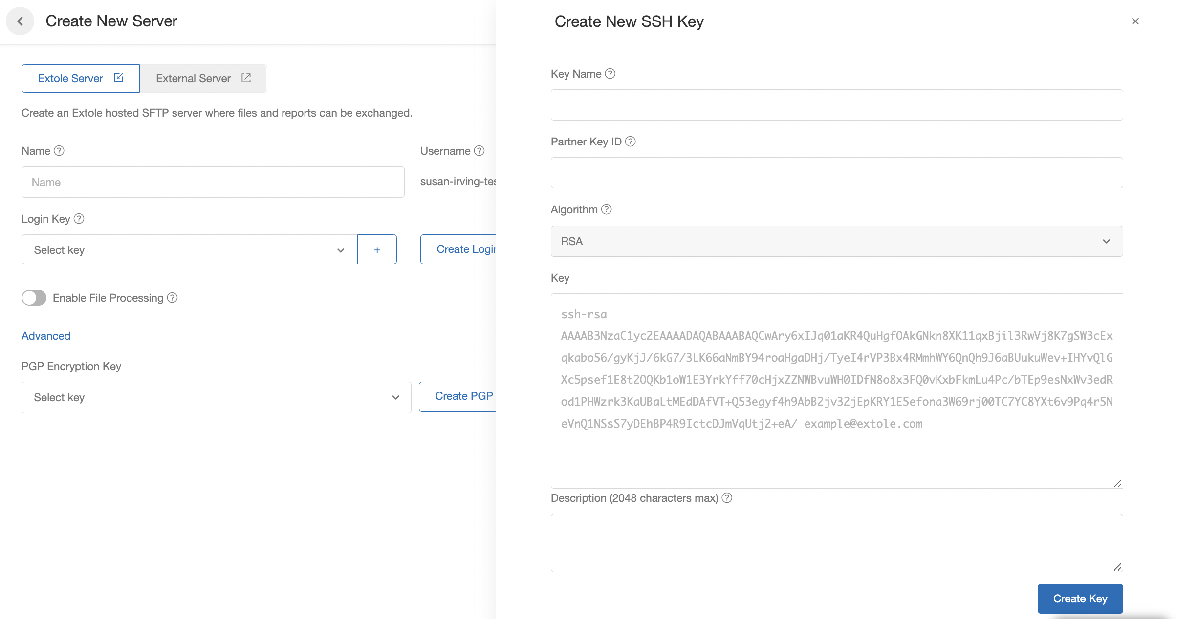 Screenshot showing Description: An optional description for the key.