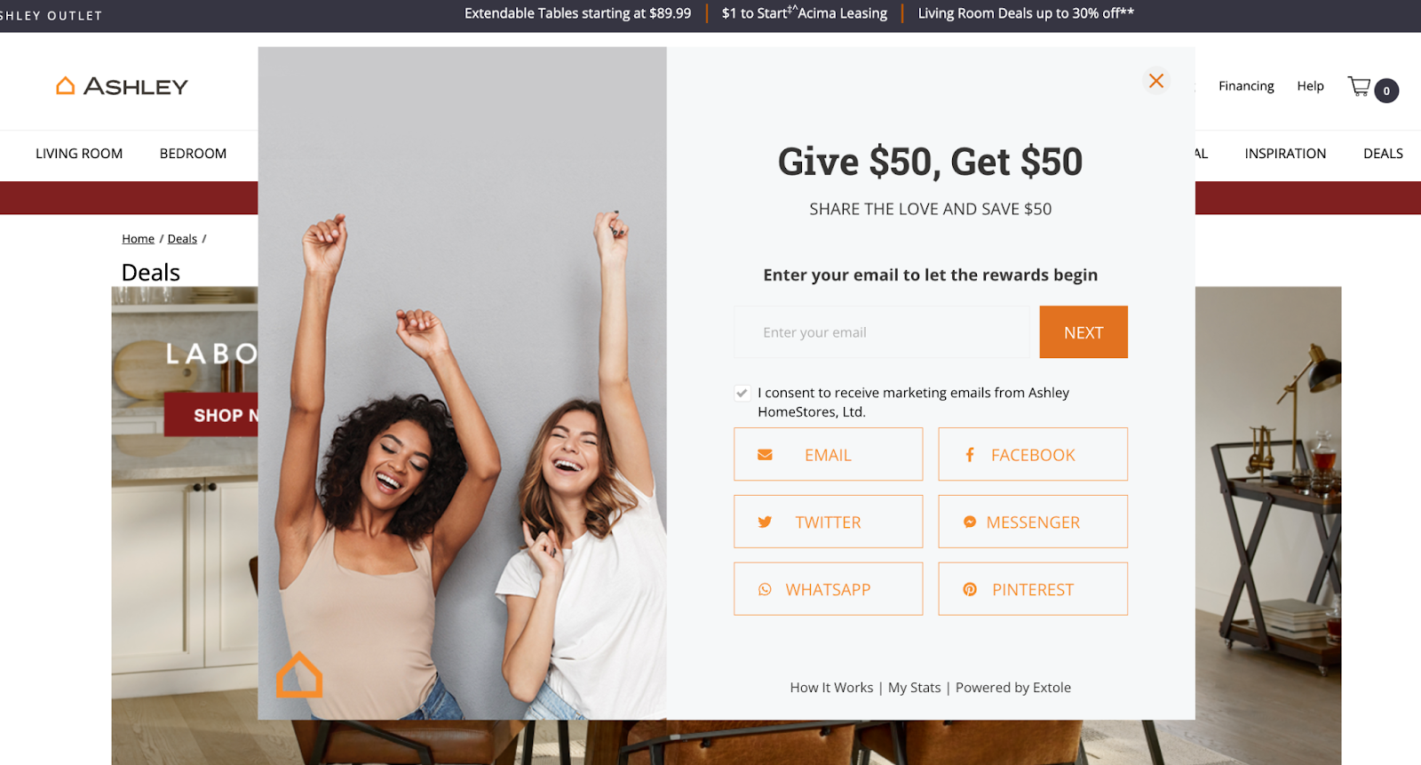 Screenshot showing Example: Ashley Furniture