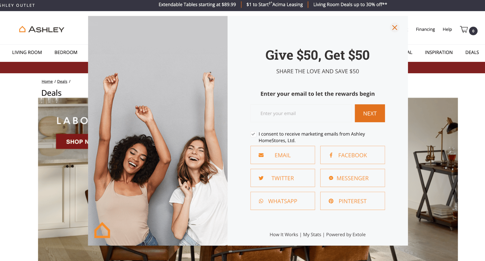 Screenshot showing Example: Ashley Furniture